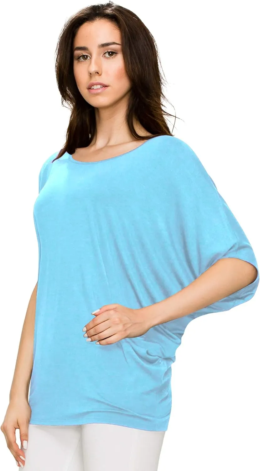Lock and Love Women's Solid Scoop Neck Short Sleeve Loose Blouse Batwing Dolman Top Oversize