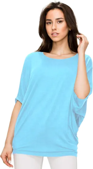Lock and Love Women's Solid Scoop Neck Short Sleeve Loose Blouse Batwing Dolman Top Oversize