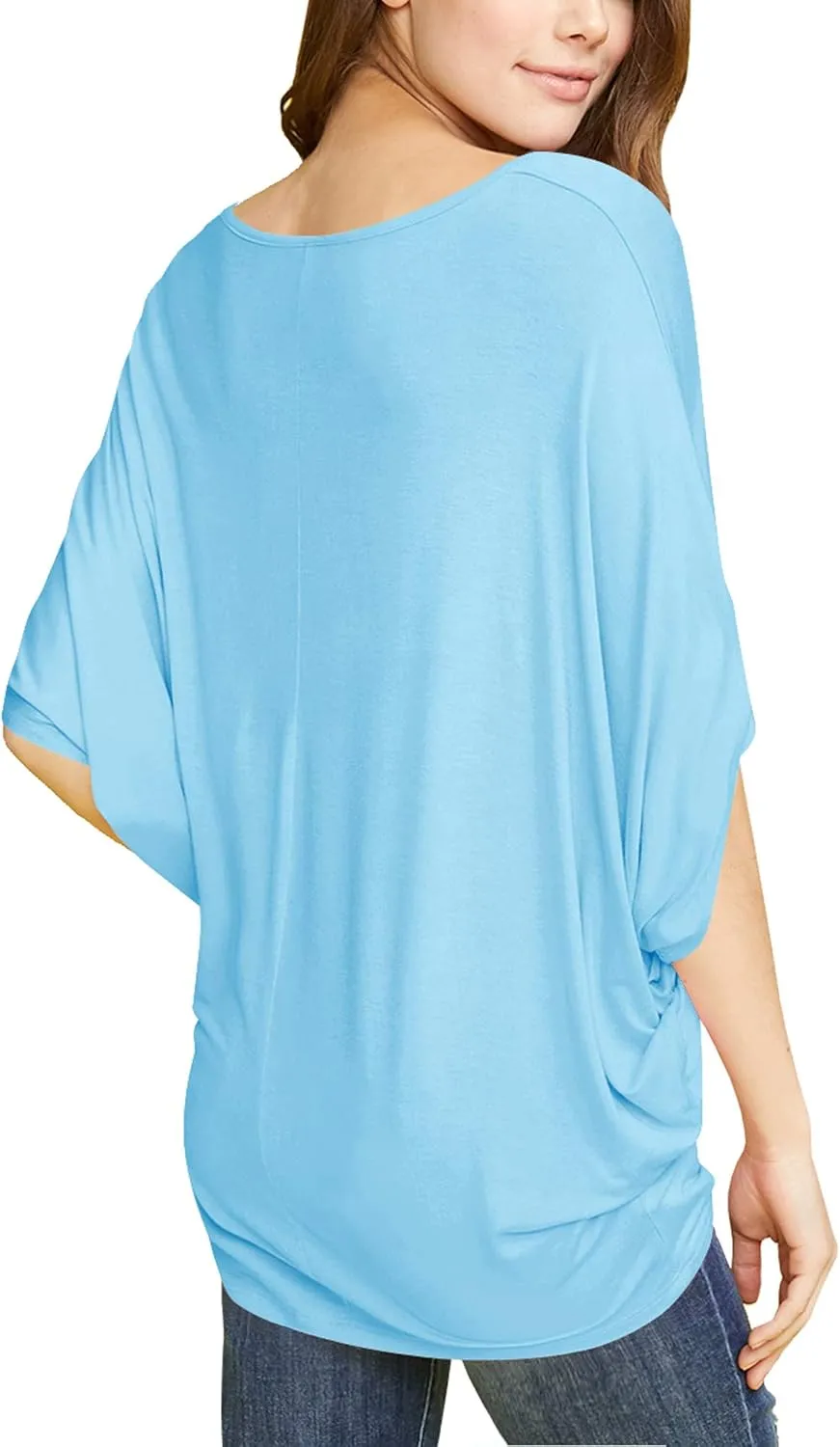 Lock and Love Women's Solid Scoop Neck Short Sleeve Loose Blouse Batwing Dolman Top Oversize
