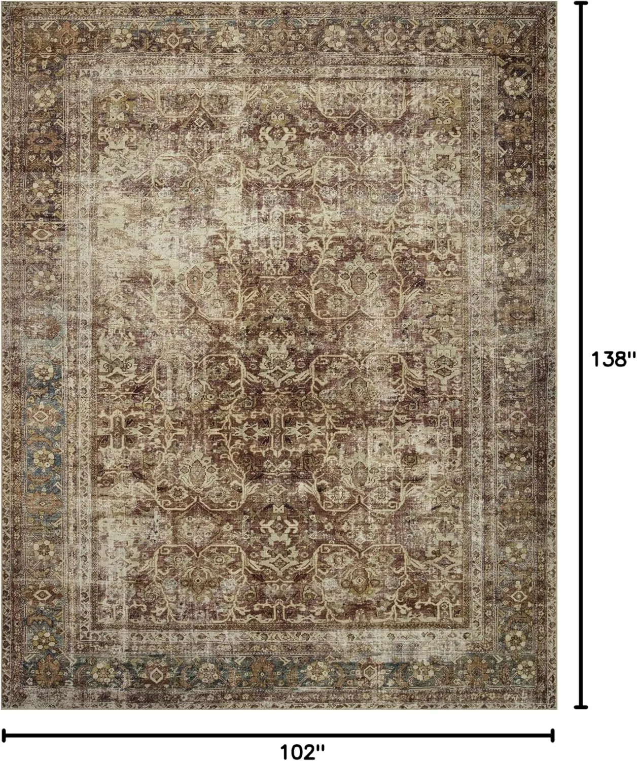 Loloi Magnolia Home by Joanna Gaines Sinclair Collection SIN-01 Rust/Lagoon 8'-6" x 11'-6", .25" Pile Height, Machine Washable, Area Rug
