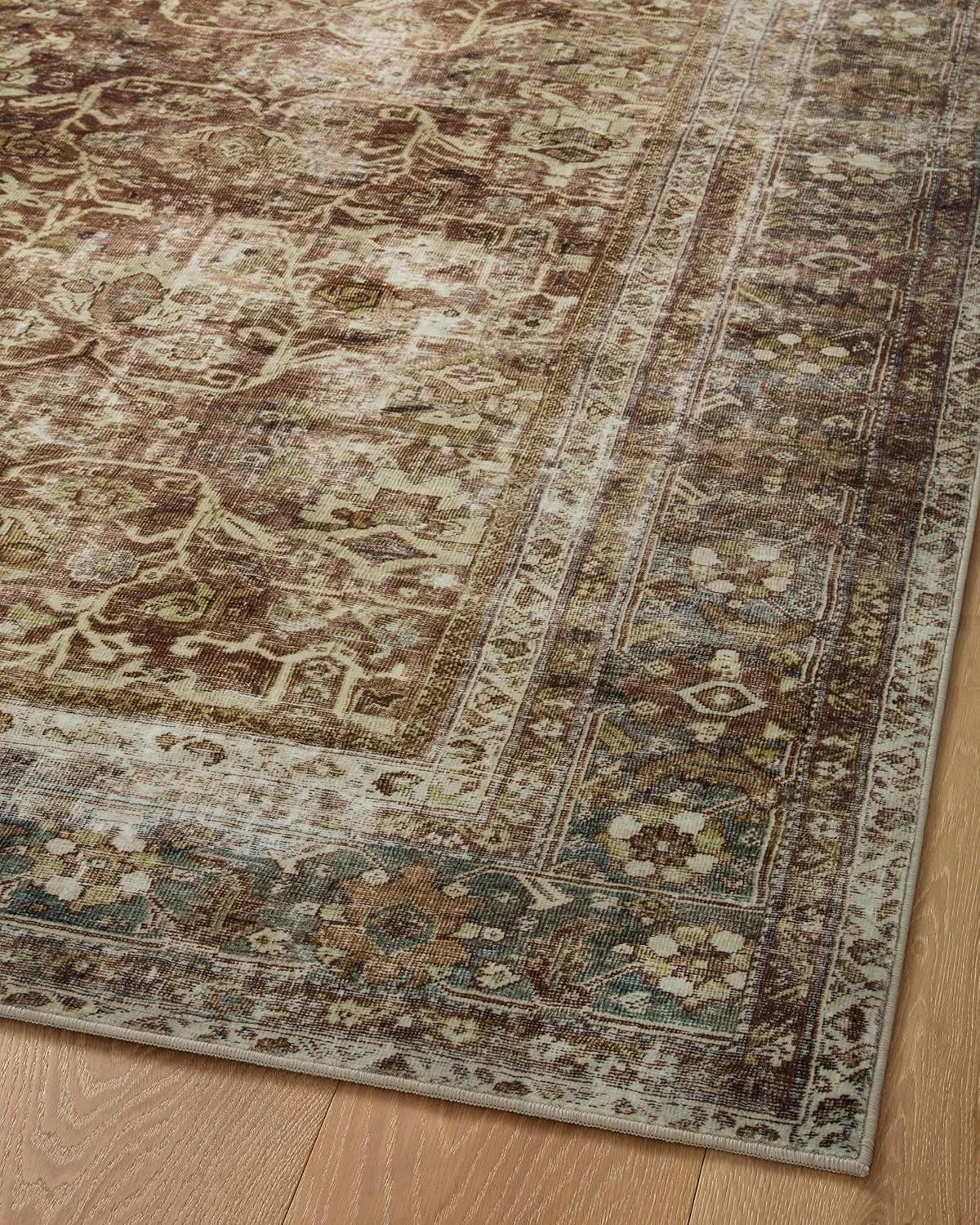 Loloi Magnolia Home by Joanna Gaines Sinclair Collection SIN-01 Rust/Lagoon 8'-6" x 11'-6", .25" Pile Height, Machine Washable, Area Rug