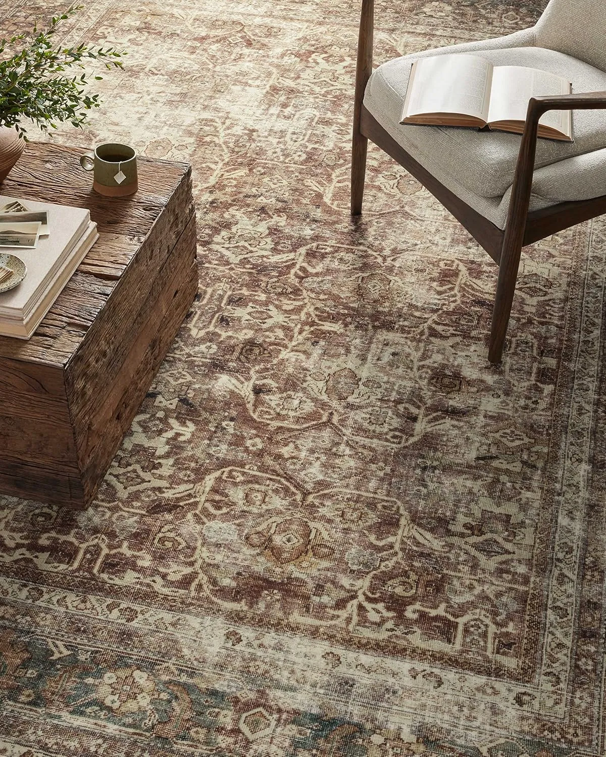 Loloi Magnolia Home by Joanna Gaines Sinclair Collection SIN-01 Rust/Lagoon 8'-6" x 11'-6", .25" Pile Height, Machine Washable, Area Rug