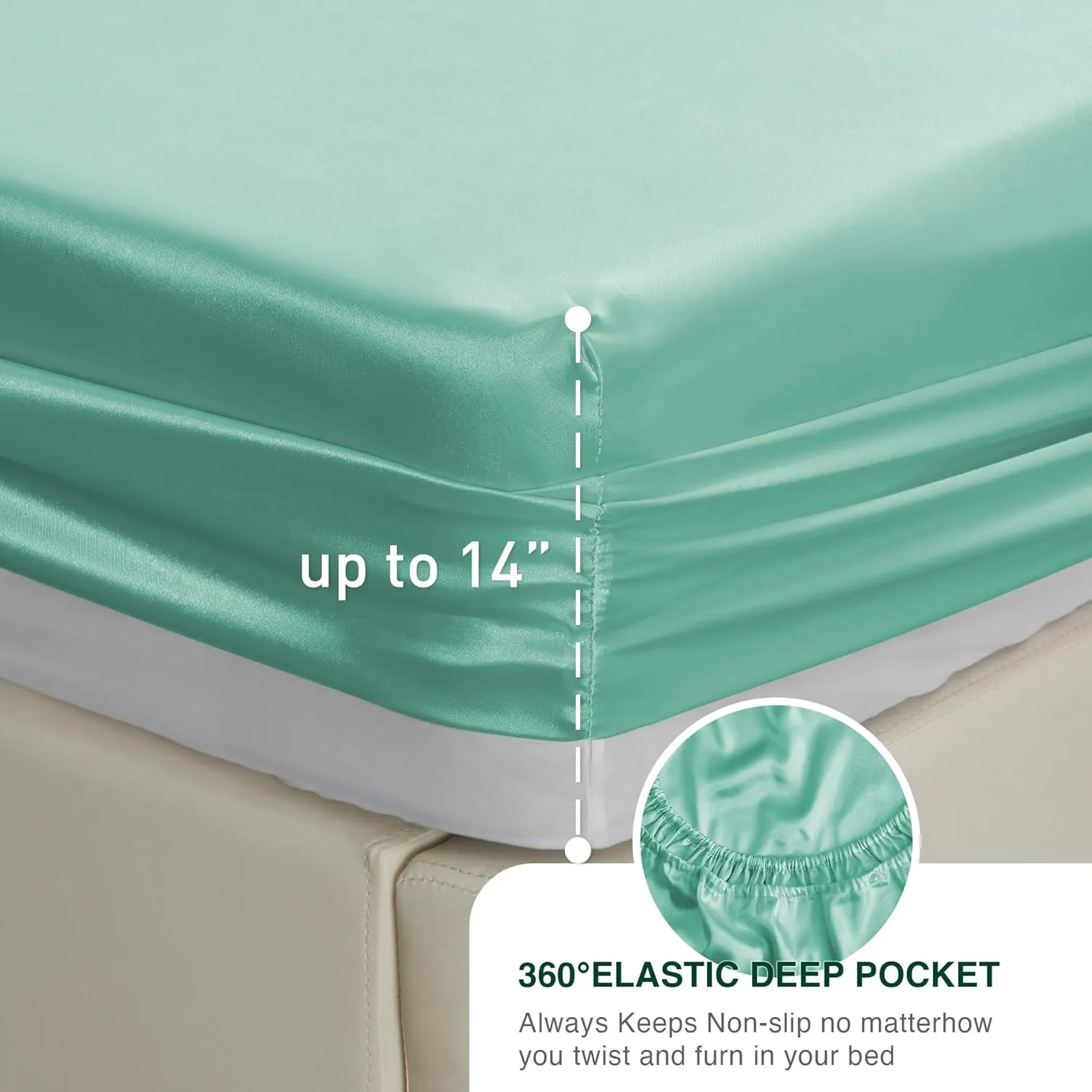 Love's cabin Full Satin Bed Linen Set, 4 Piece, Aqua, Silky Soft, Luxury Feeling, Wrinkle Resistant, Deep Pockets, Fitted & Flat Sheets, 2 Pillowcases
