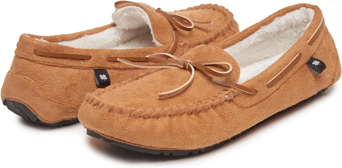 Lucky Brand Mens Micro-Suede Moccasin Slippers with Faux Sherpa Lining