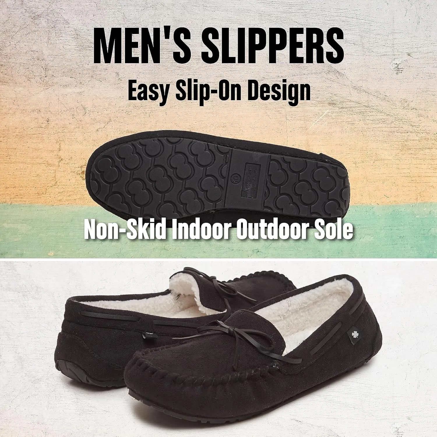 Lucky Brand Mens Micro-Suede Moccasin Slippers with Faux Sherpa Lining