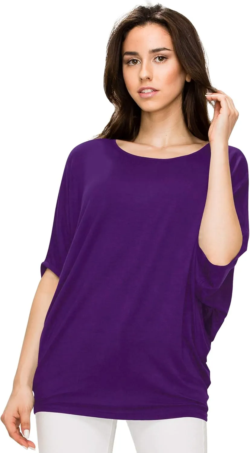Made By Johnny Women's Scoop Neck Half Sleeve Batwing Dolman Top - Plus Size