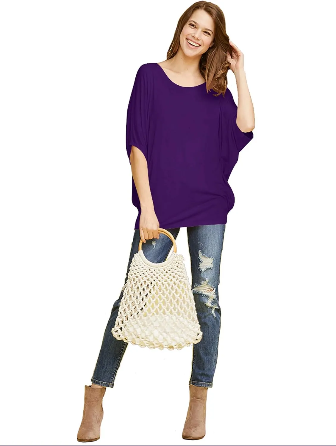 Made By Johnny Women's Scoop Neck Half Sleeve Batwing Dolman Top - Plus Size