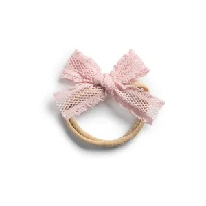 Mae Lattice Lace Baby Headband - Ballet Slipper | Sweet Hand-Crafted Bow Knot with Intricate Lace & Soft Stretch Band for Style and Comfort