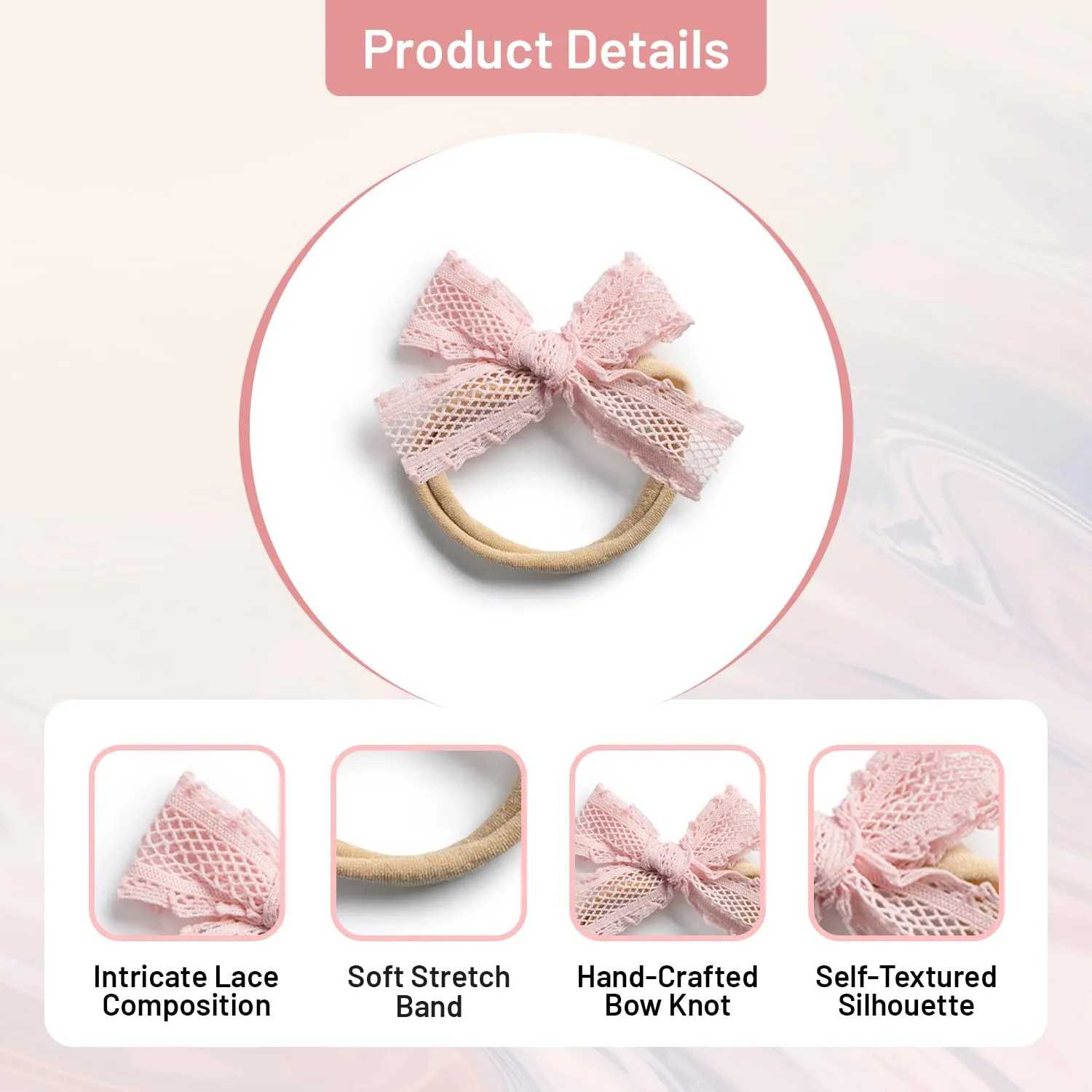 Mae Lattice Lace Baby Headband - Ballet Slipper | Sweet Hand-Crafted Bow Knot with Intricate Lace & Soft Stretch Band for Style and Comfort