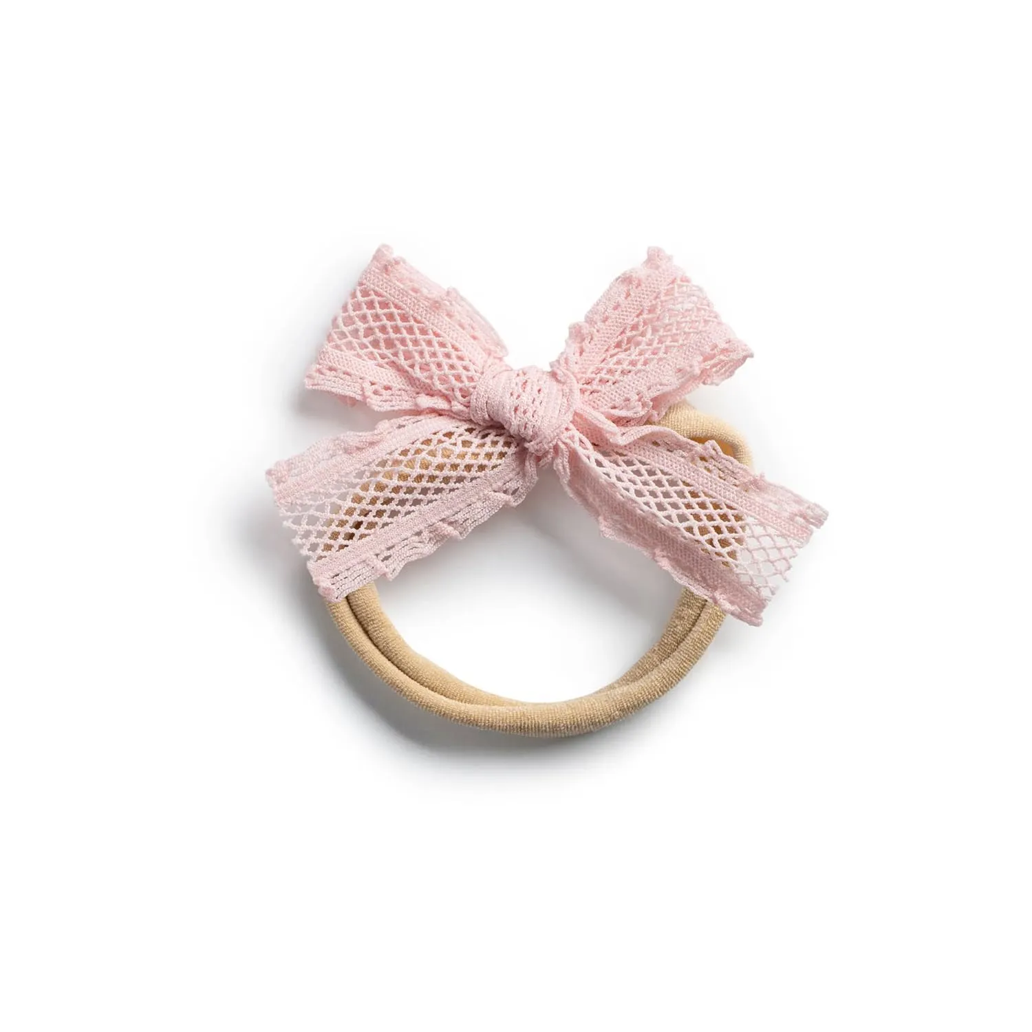 Mae Lattice Lace Baby Headband - Ballet Slipper | Sweet Hand-Crafted Bow Knot with Intricate Lace & Soft Stretch Band for Style and Comfort
