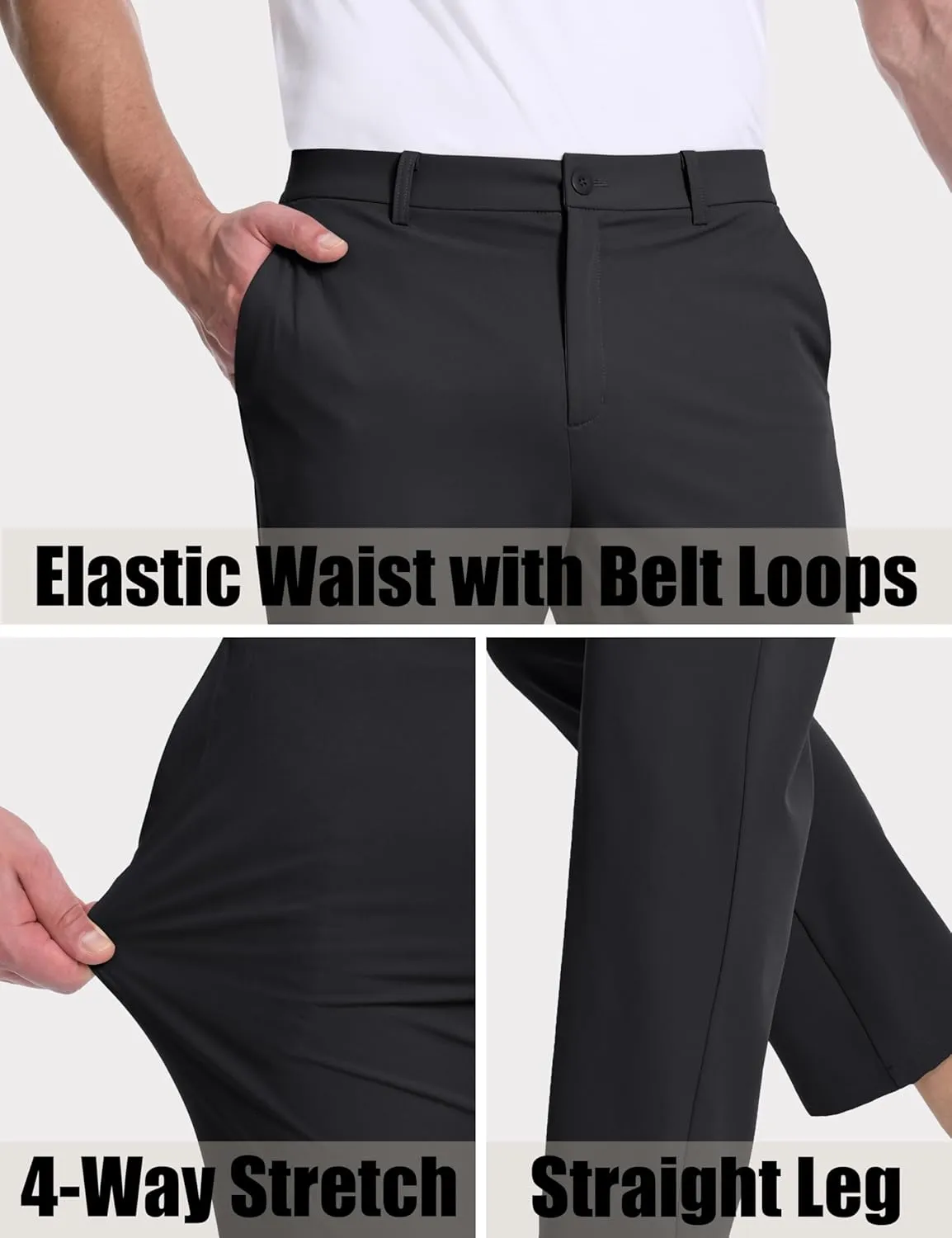 MAGCOMSEN Mens Golf Pants Stretch Dress Pants Quick Dry Water Resistant Lightweight Flat Front Work Pants Moisture Wicking