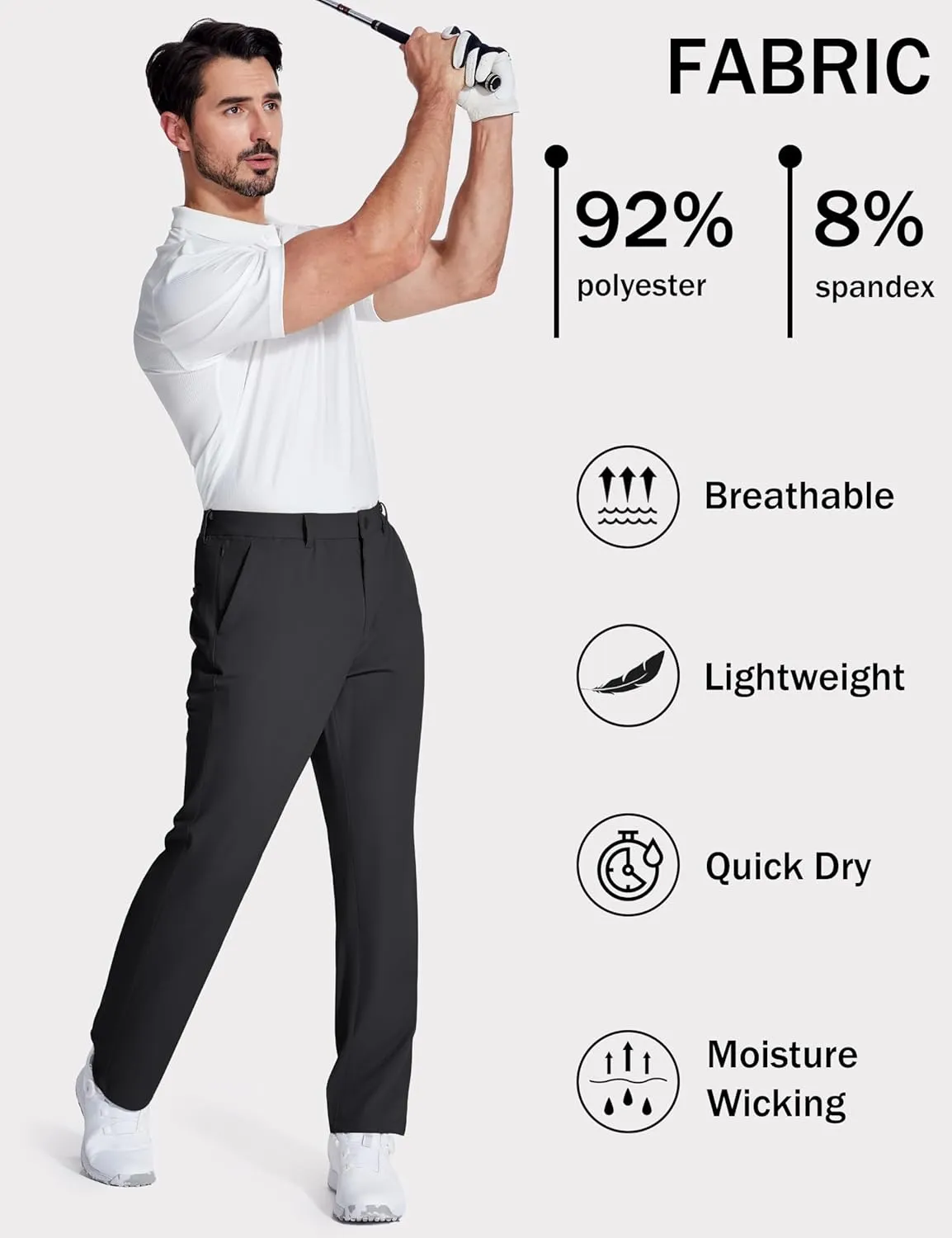 MAGCOMSEN Mens Golf Pants Stretch Dress Pants Quick Dry Water Resistant Lightweight Flat Front Work Pants Moisture Wicking
