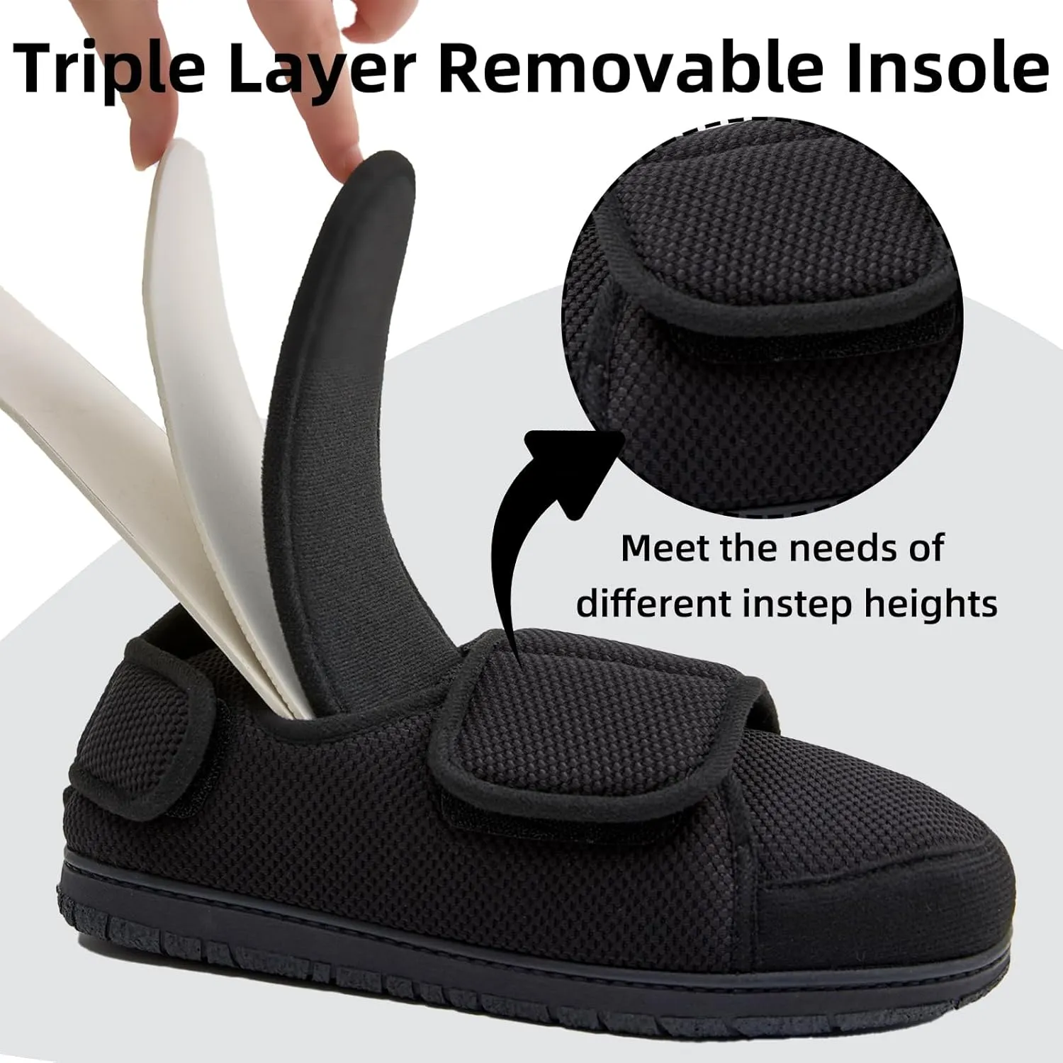 Magtoe Men's Adjustable Indoor Slippers Memory Foam Diabetic Home Shoes for Swollen Wide Feet Insole Removable