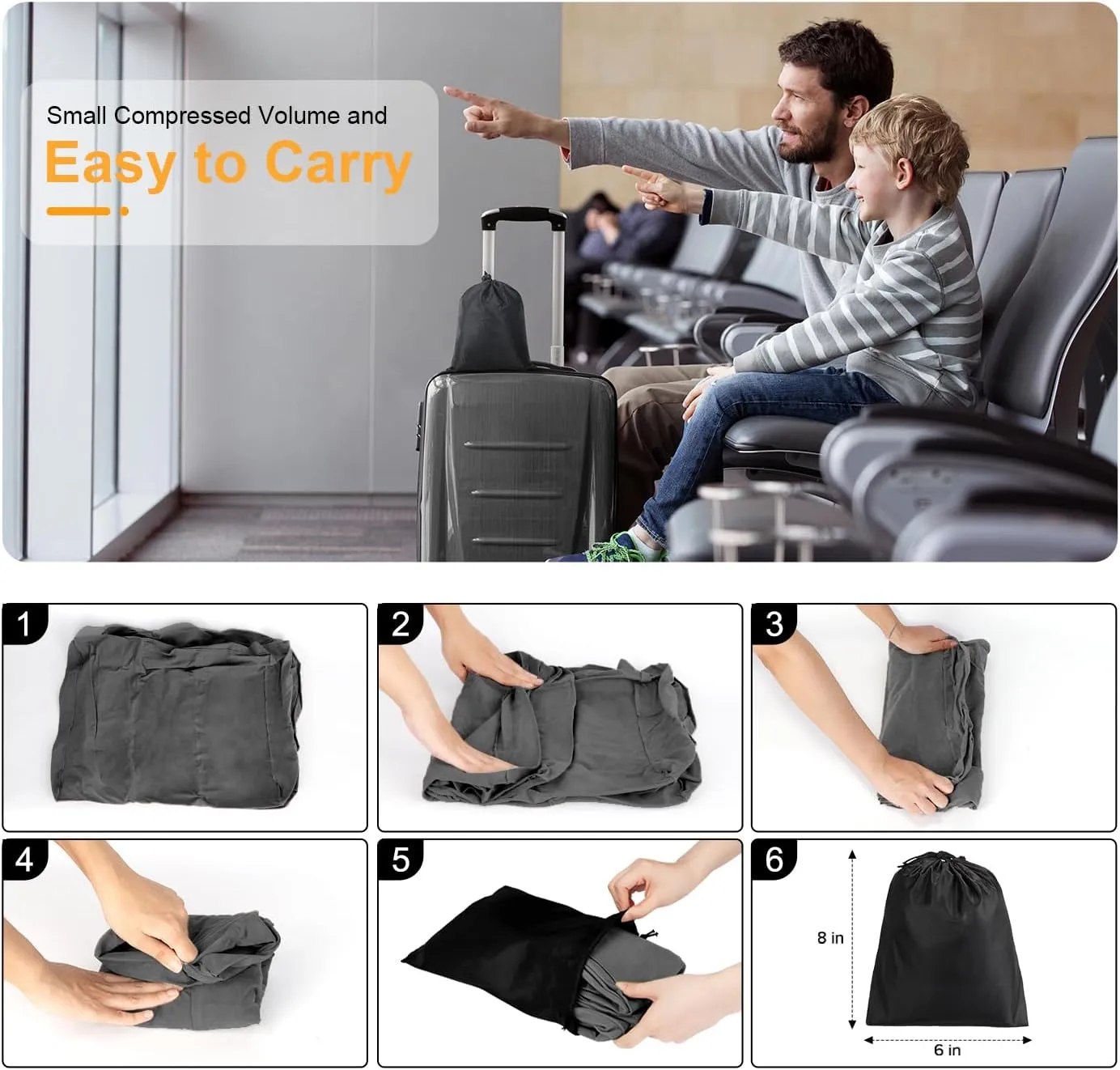 Maliton Inflatable Foot Rest Pillow for Air Travel, Toddler Airplane Travel Essentials, Car Seat Foot Rest for Kids, Adjustable Height Leg Rest Pillow for Airplane, Home, Office(Dark Grey, 2 Pack)