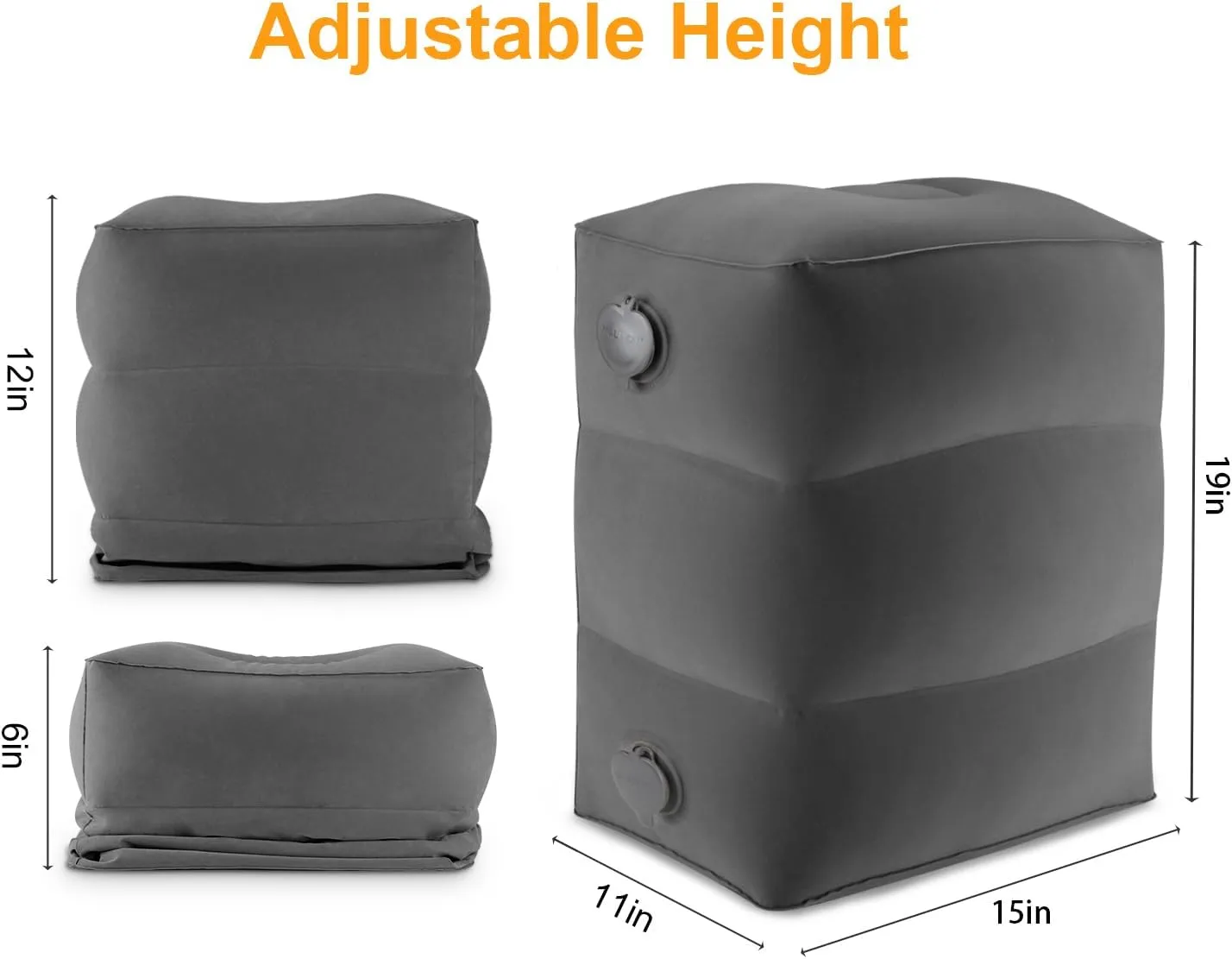 Maliton Inflatable Foot Rest Pillow for Air Travel, Toddler Airplane Travel Essentials, Car Seat Foot Rest for Kids, Adjustable Height Leg Rest Pillow for Airplane, Home, Office(Dark Grey, 2 Pack)