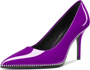 Mallyteeds Stiletto High Heels Pumps for Women 3.6 Inch Closed Toe Slip-on Beaded Pumps Party Wedding Dress Shoes Bride
