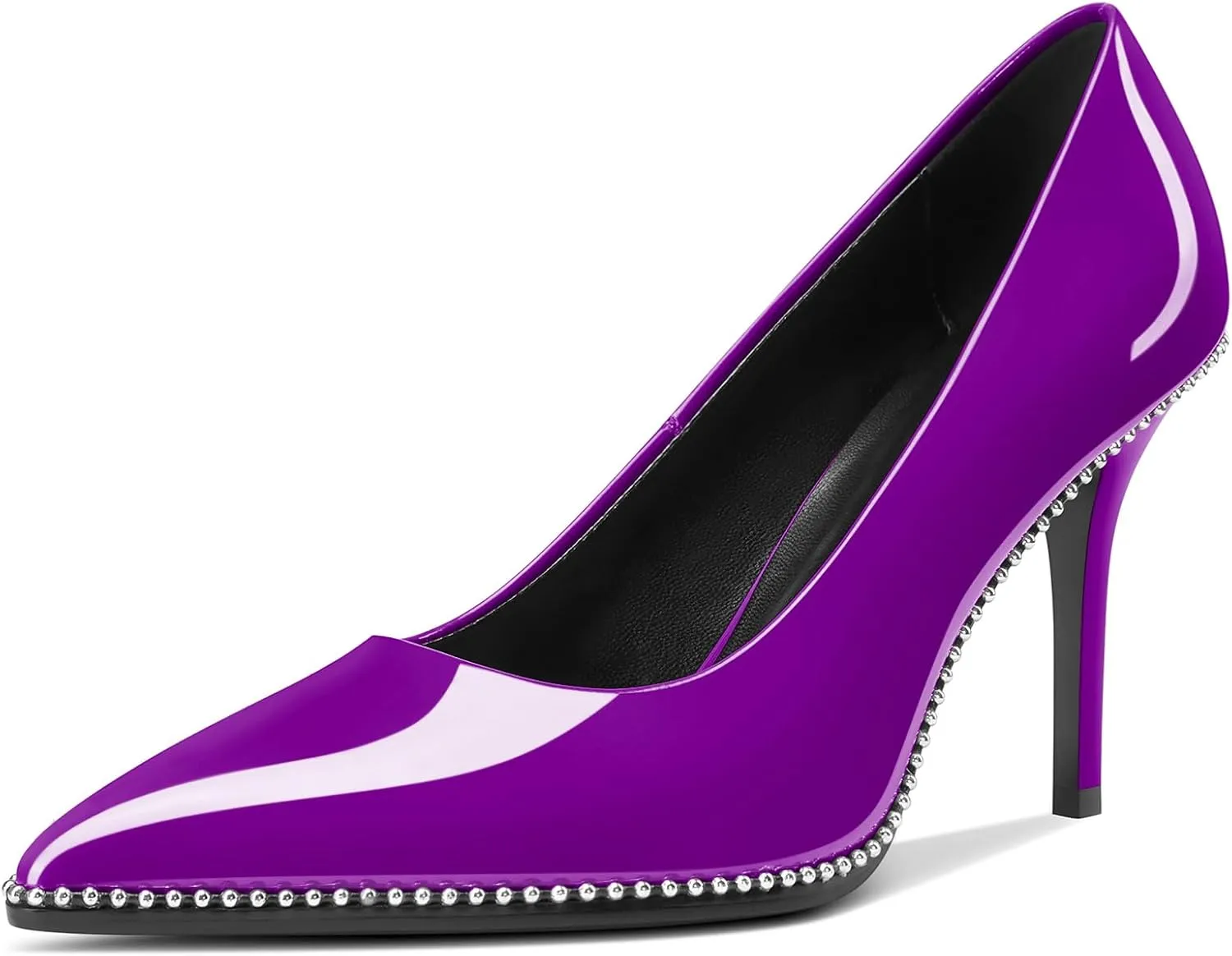 Mallyteeds Stiletto High Heels Pumps for Women 3.6 Inch Closed Toe Slip-on Beaded Pumps Party Wedding Dress Shoes Bride