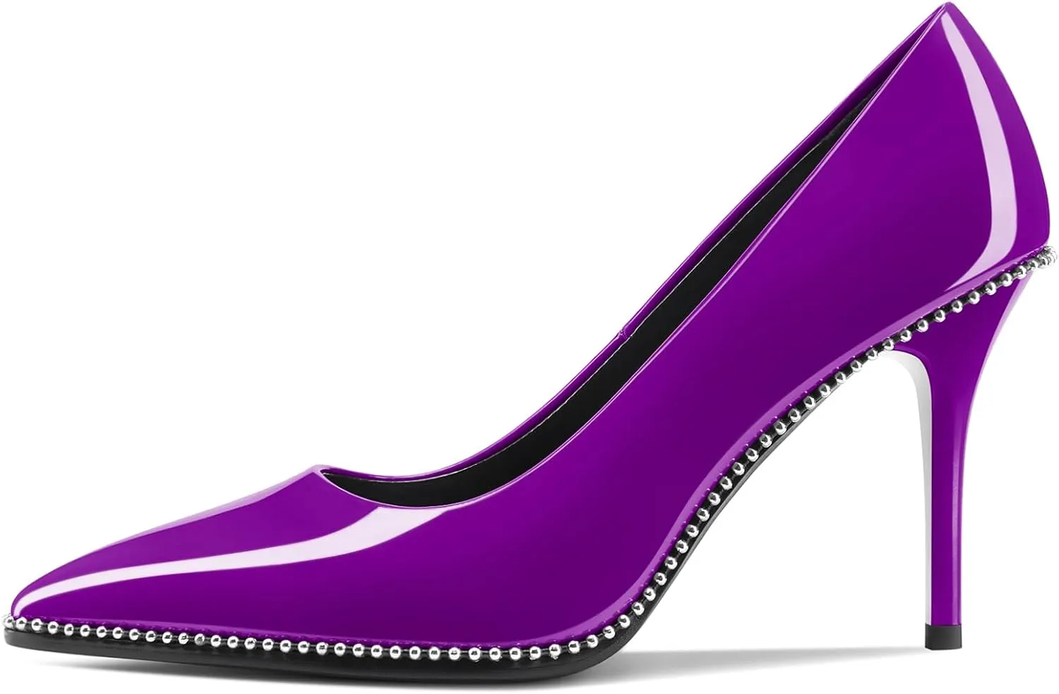 Mallyteeds Stiletto High Heels Pumps for Women 3.6 Inch Closed Toe Slip-on Beaded Pumps Party Wedding Dress Shoes Bride