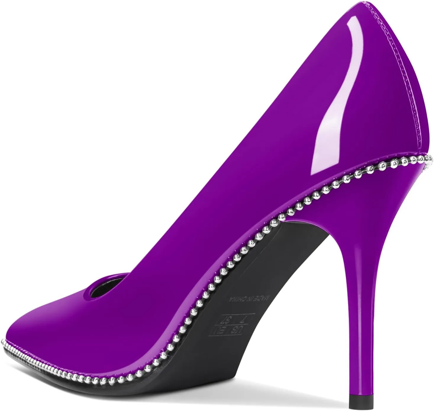 Mallyteeds Stiletto High Heels Pumps for Women 3.6 Inch Closed Toe Slip-on Beaded Pumps Party Wedding Dress Shoes Bride