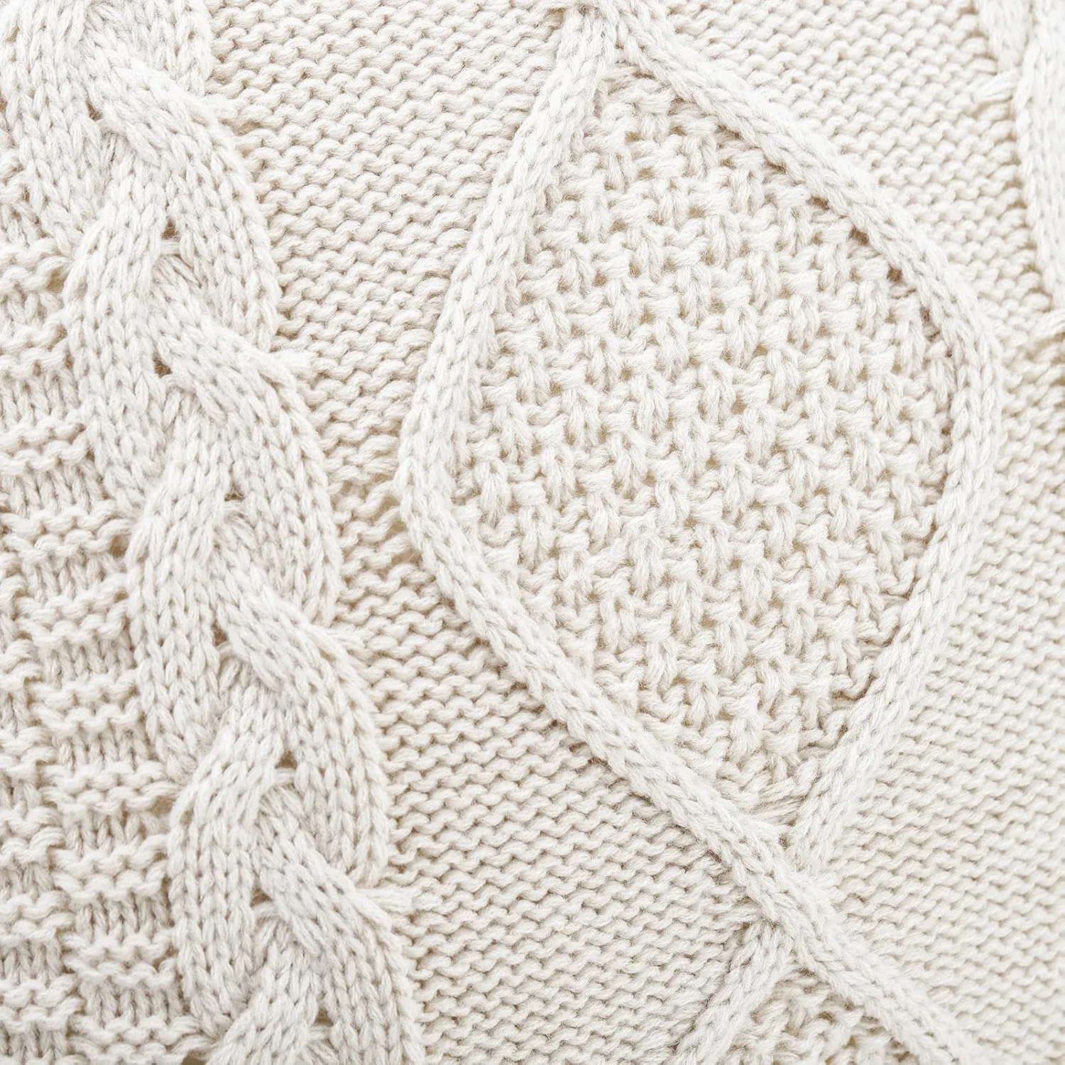 MANDIOO Cotton Knitted Beige Decorative Throw Pillow Covers Soft Cozy Outdoor Cushion Cases Luxury Modern Pillowcases for Couch Sofa Bed 24x24 Inches