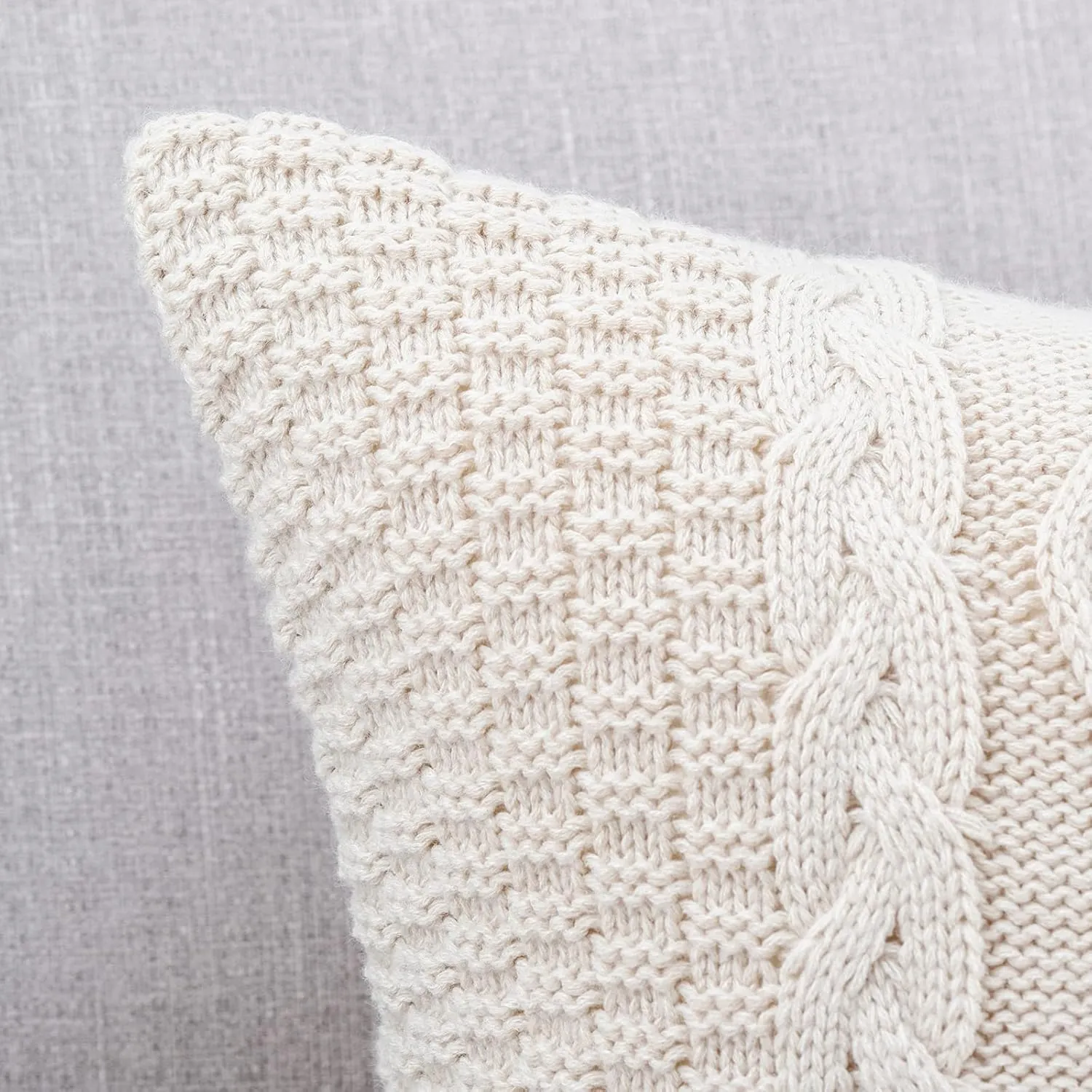MANDIOO Cotton Knitted Beige Decorative Throw Pillow Covers Soft Cozy Outdoor Cushion Cases Luxury Modern Pillowcases for Couch Sofa Bed 24x24 Inches