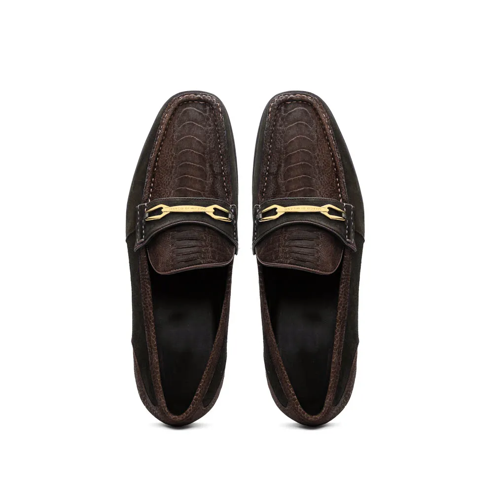 Marco Di Milano Hugo in Brown Sueded Ostrich Leg Bit Loafers