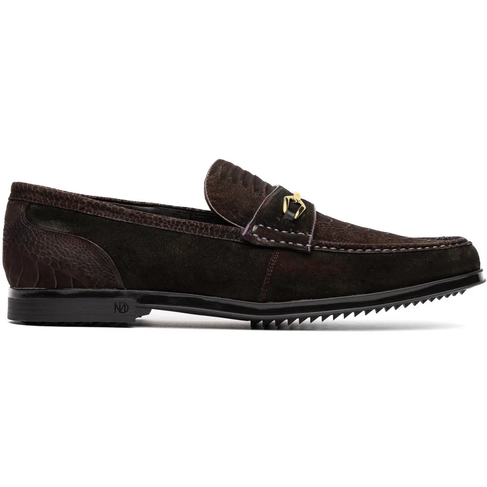 Marco Di Milano Hugo in Brown Sueded Ostrich Leg Bit Loafers