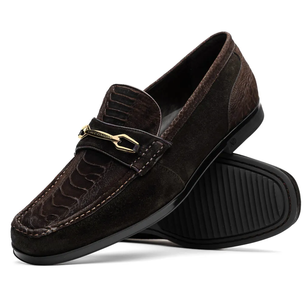 Marco Di Milano Hugo in Brown Sueded Ostrich Leg Bit Loafers