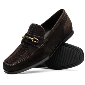 Marco Di Milano Hugo in Brown Sueded Ostrich Leg Bit Loafers