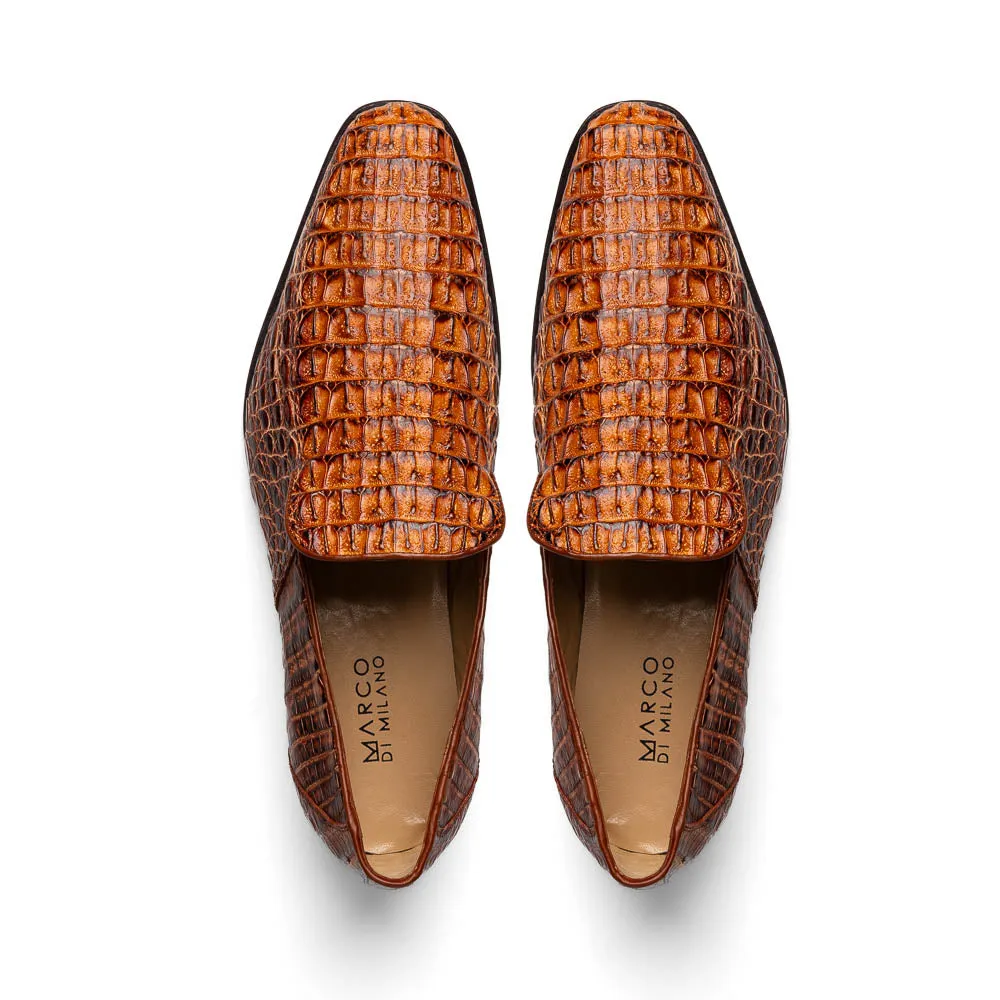 Marco Di Milano Trento in Rustic Cognac Caiman Crocodile Loafers