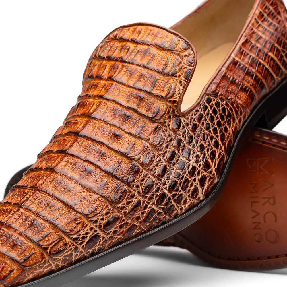 Marco Di Milano Trento in Rustic Cognac Caiman Crocodile Loafers