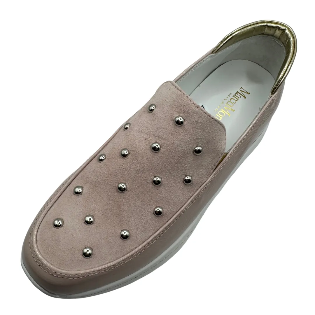 Marco Moreo Pale Pink Wedge Loafers with Stud Detail