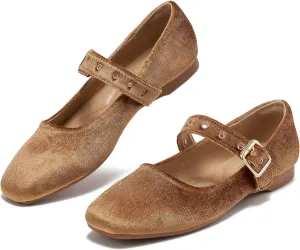 Mary Jane Shoes Women Fishnet Mesh Ballet Flats with Strap Buckle Closed Toe MaryJanes Shoes Ballerina Flats for Women Dressy Comfortable