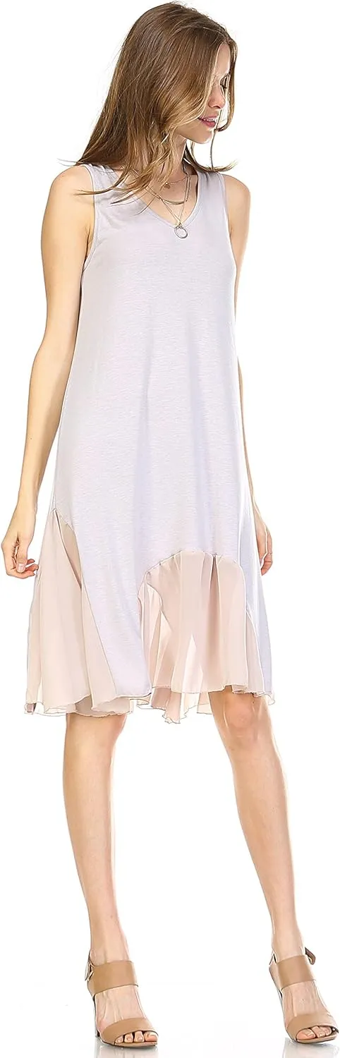 MELODY Women's Sleveless Flare Full Slip Dress with Sheer Scoop Bottom