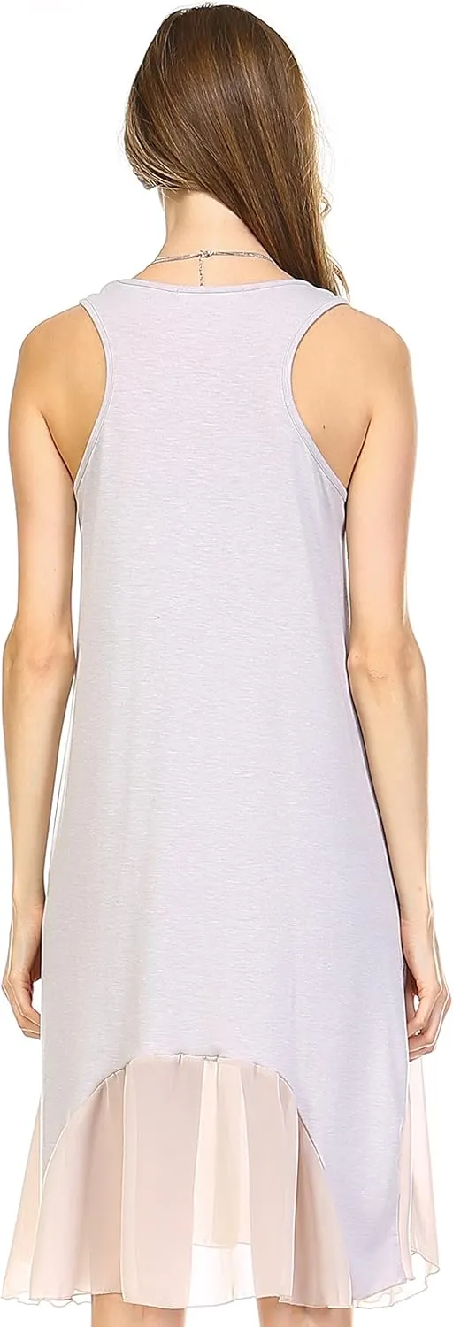MELODY Women's Sleveless Flare Full Slip Dress with Sheer Scoop Bottom