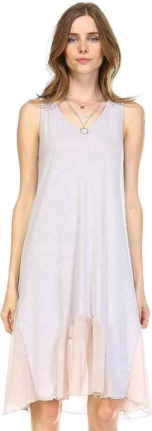 MELODY Women's Sleveless Flare Full Slip Dress with Sheer Scoop Bottom