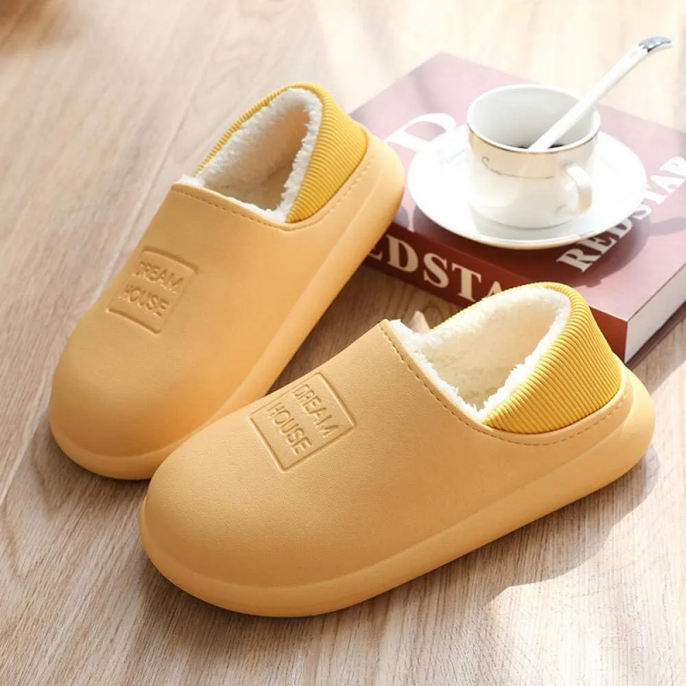Memory Foam Slipper,Waterproof Non-Slip Cotton Slippers, Postpartum Thick-Soled Bag with Confinement Shoes-Yellow_40-41,Indoor Outdoor Shoes
