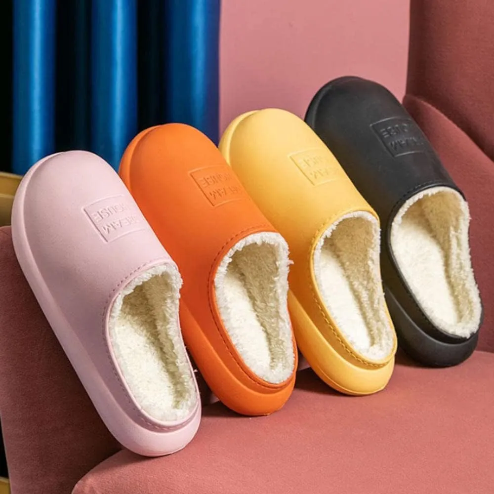 Memory Foam Slipper,Waterproof Non-Slip Cotton Slippers, Postpartum Thick-Soled Bag with Confinement Shoes-Yellow_40-41,Indoor Outdoor Shoes