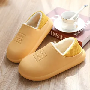 Memory Foam Slipper,Waterproof Non-Slip Cotton Slippers, Postpartum Thick-Soled Bag with Confinement Shoes-Yellow_40-41,Indoor Outdoor Shoes
