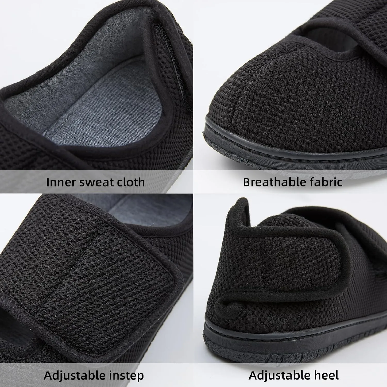 Men Adjustable Velcro Slippers Breathable Adjust Closure Diabetic Walking Shoes for Men Extra Wide Width for Swollen Feet All Season Wear Black DarkBlue US8-US13