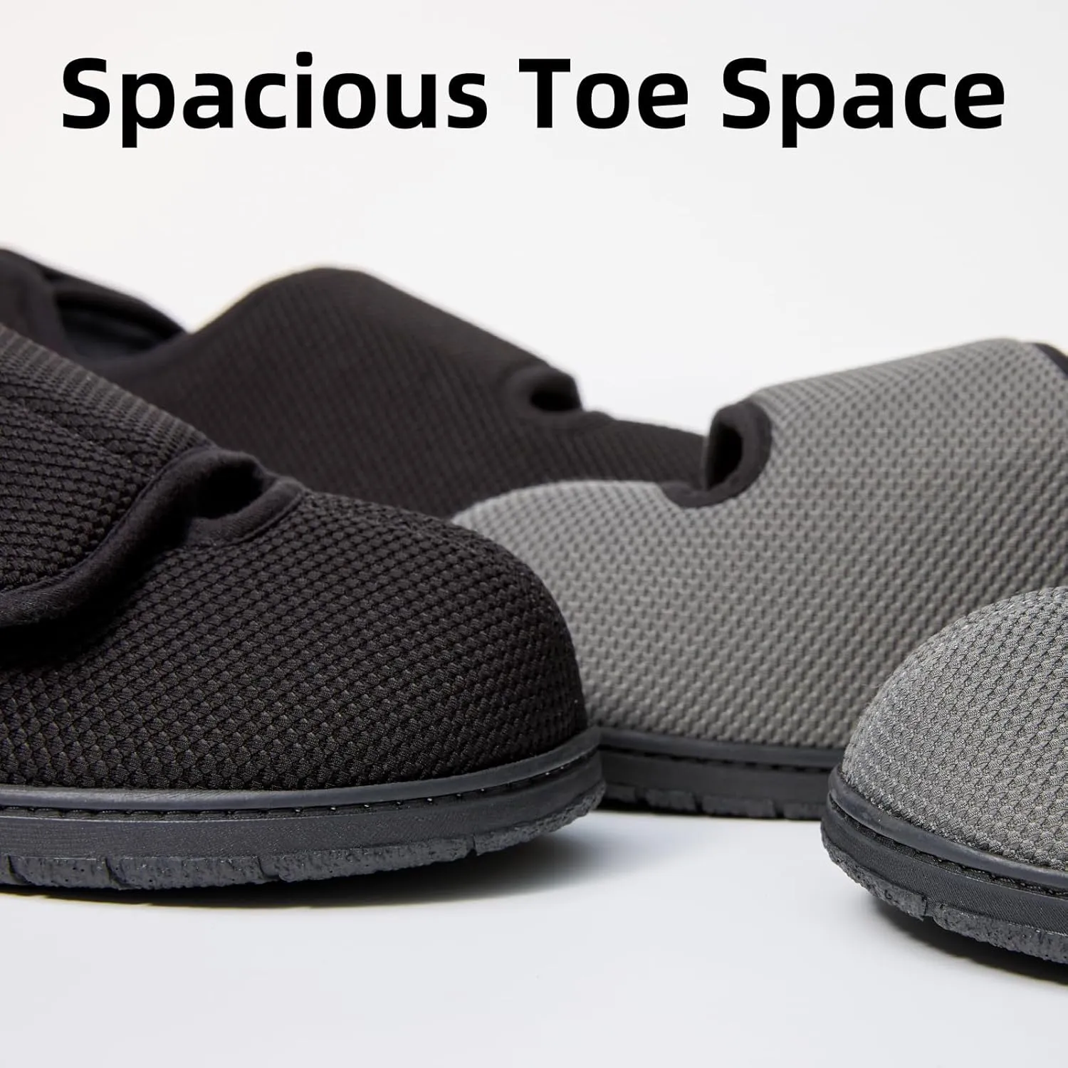Men Adjustable Velcro Slippers Breathable Adjust Closure Diabetic Walking Shoes for Men Extra Wide Width for Swollen Feet All Season Wear Black DarkBlue US8-US13