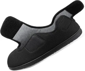Men Adjustable Velcro Slippers Breathable Adjust Closure Diabetic Walking Shoes for Men Extra Wide Width for Swollen Feet All Season Wear Black DarkBlue US8-US13