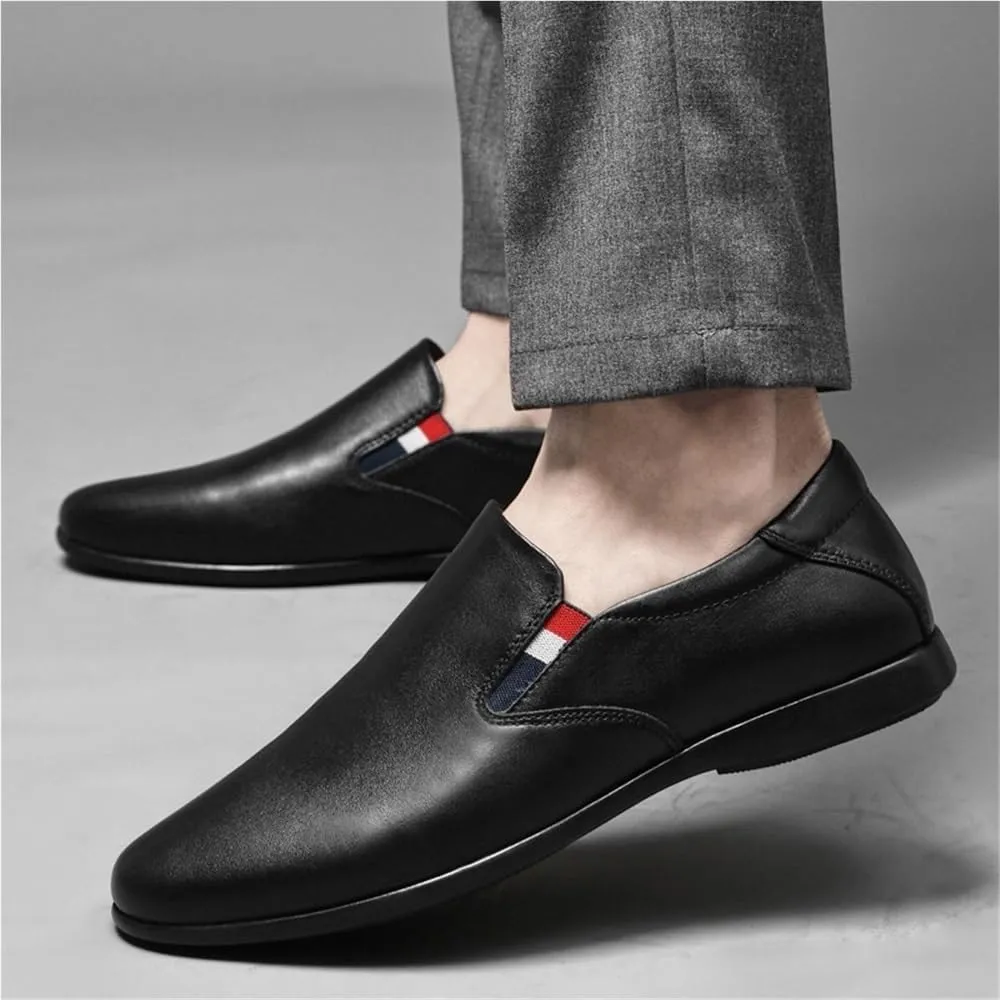 Men Breathable Leather Oxford Shoes Classic Formal Slip On Pointed Toe Low Top Comfortable Dress