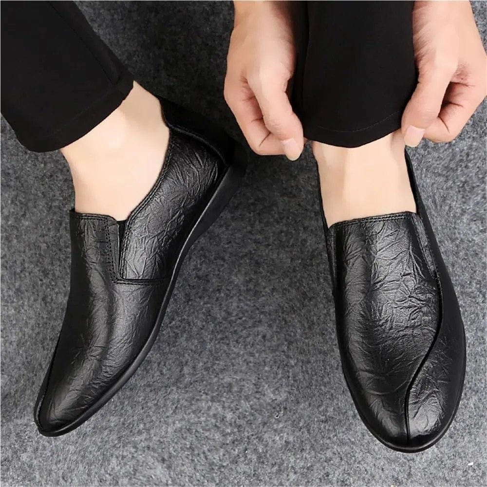 Men Leather Oxford Dress Shoes Slip On Pointed Toe Business Formal Wedding Prom Loafers Comfortable
