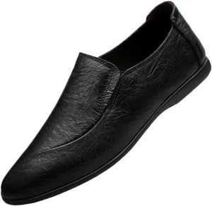 Men Leather Oxford Dress Shoes Slip On Pointed Toe Business Formal Wedding Prom Loafers Comfortable