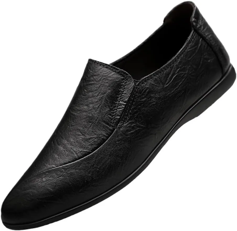 Men Leather Oxford Dress Shoes Slip On Pointed Toe Business Formal Wedding Prom Loafers Comfortable