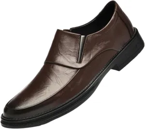 Men Vegan Leather Monk Strap Shoes Slip On Pointed Toe Apron Toe Non Slip Rubber Sole Low Top Block Heel Work Comfortable