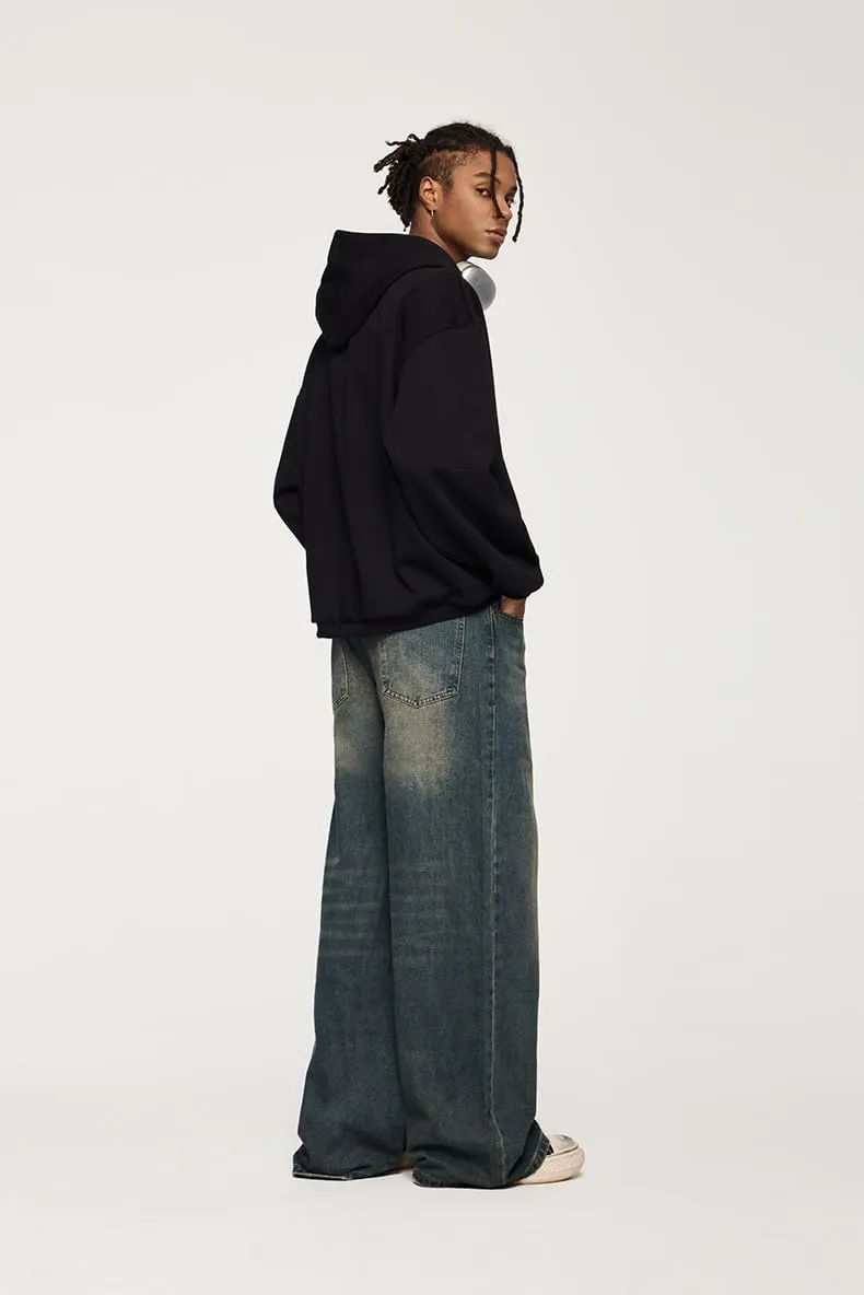 Men's Baggy Jeans Wide Leg Solid Color Y2k Denim Pants Streetwear Loose Fit Trousers