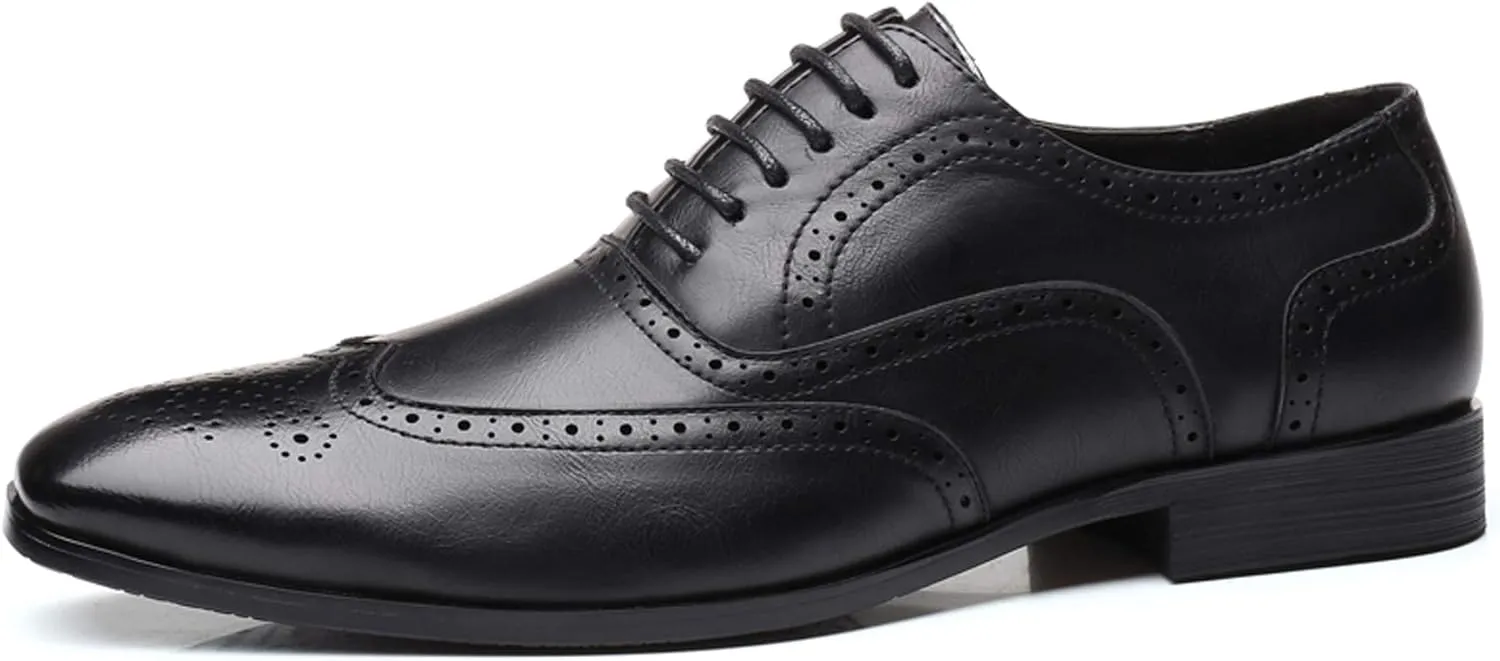 Mens Brogue Oxford, Lace-up Wingtip Dress Shoes,Formal Lace Up Shoes for Men