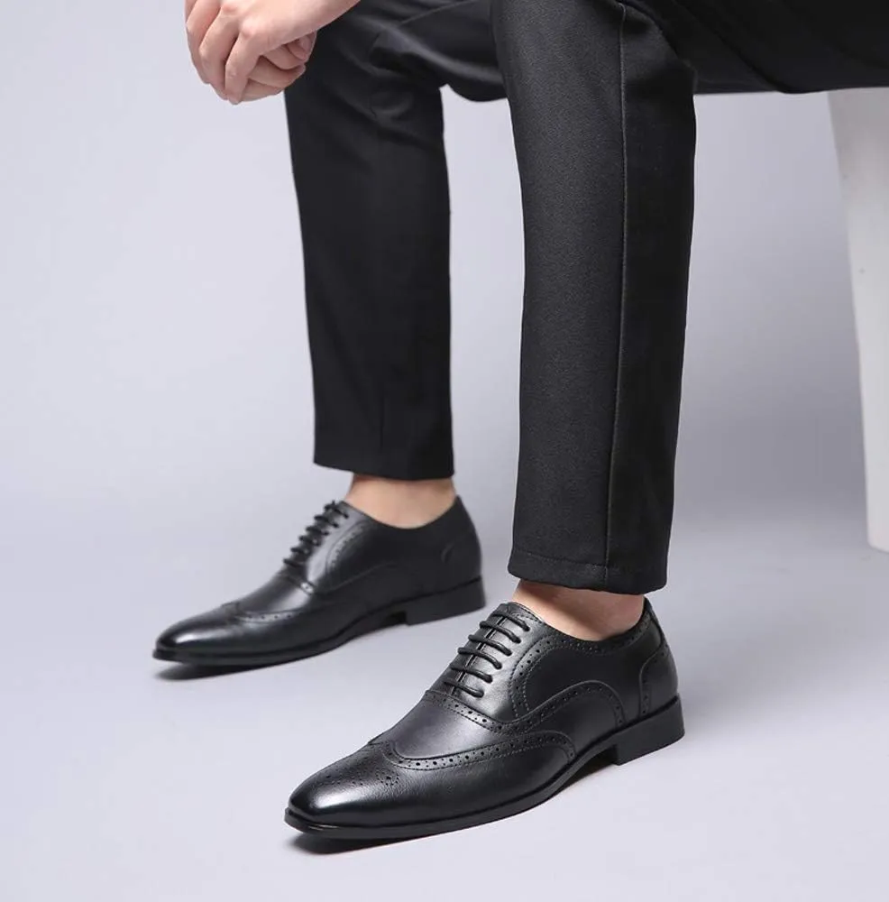 Mens Brogue Oxford, Lace-up Wingtip Dress Shoes,Formal Lace Up Shoes for Men